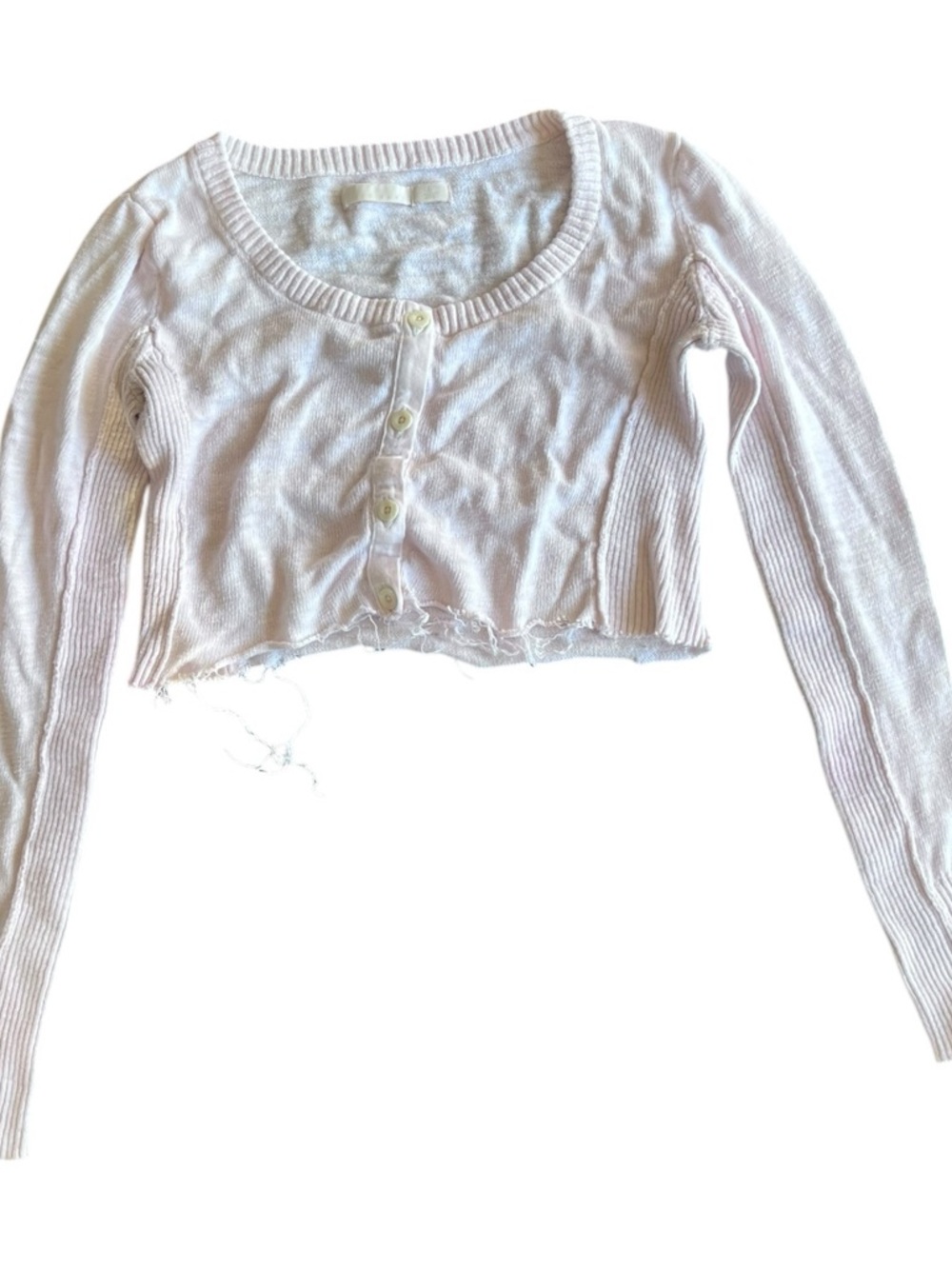 Old Navy Light Pink Ribbed Cropped Button-Up Long Sleeve Top